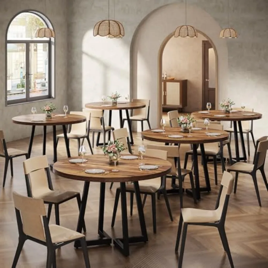 

Round Commercial Dining Table Set of 6 31.5 Heavy Duty Dinner Table with Metal Base Wooden Kitchen Table for Restaurant Cafe Ba
