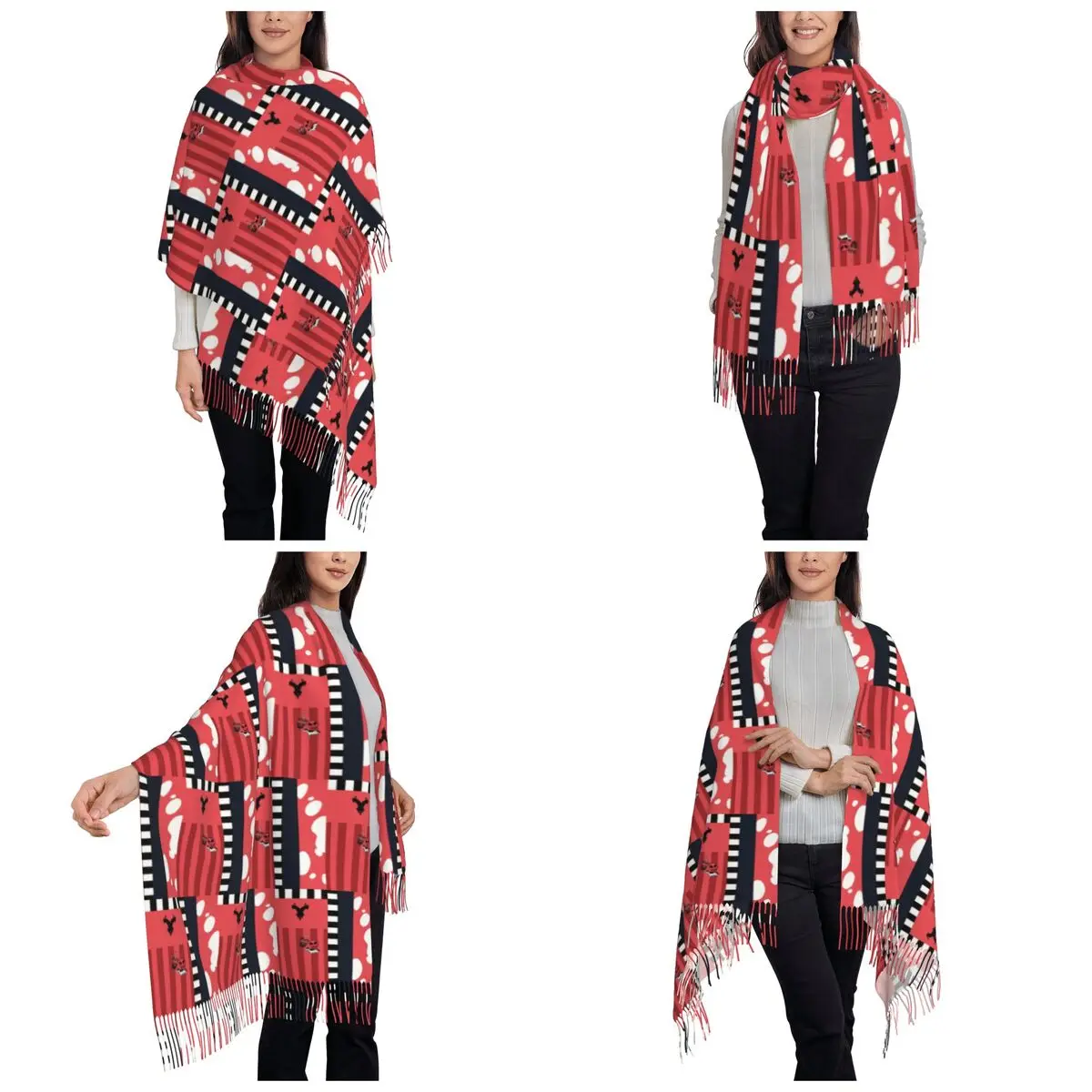 Helluva Boss - وشاح Blitzo أوشحة شرابة للنساء شالات دافئة ناعمة ويلتف شال طويل للخريف والشتاء