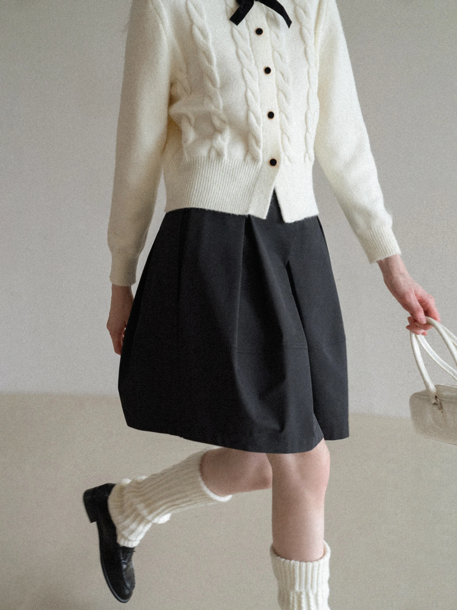 

High Waist A-Line Pleated Skirt Women's Casual Style Polyester Fabric Black Silhouette Full Body Skirt Eggka Spring 2026