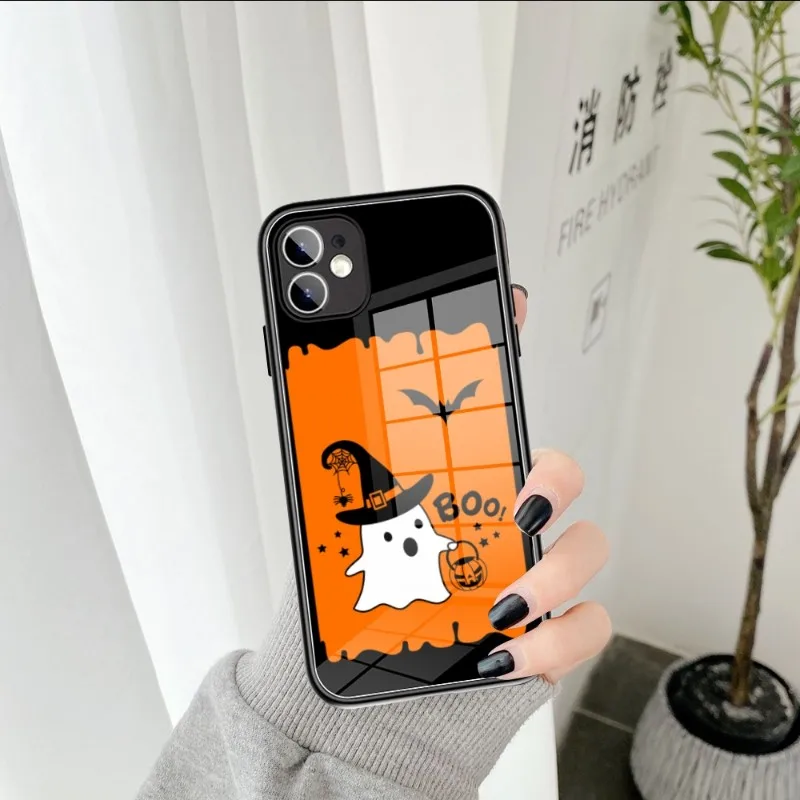 

Korean Cute Cartoon Funny Ghost Phone Case Tempered Glass FOR IPhone 14 13 11 12 Pro 8 7 14 Plus X 13 Pro MAX XR XS MINI Covers