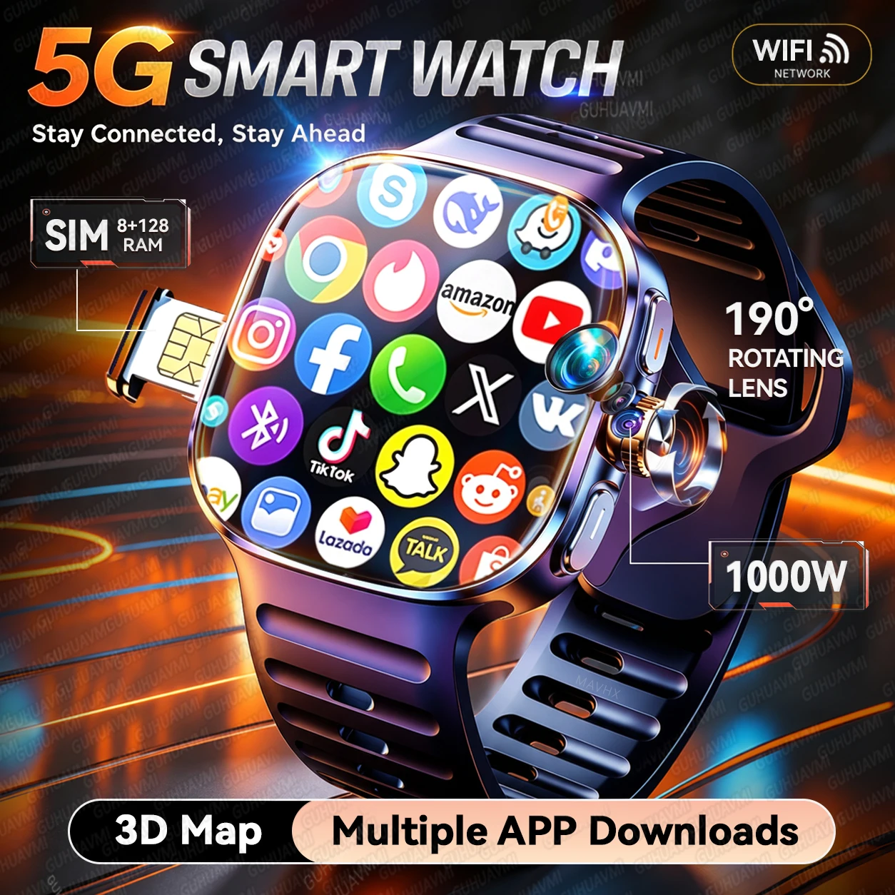 5G/4G Full Netcom Smartwatch 2,4“ AMOLED 1000W Kamera Videoanruf GPS WIFI Google Map APP SIM-Karte 8GB+128GB RAM Uhr für Männer und Frauen