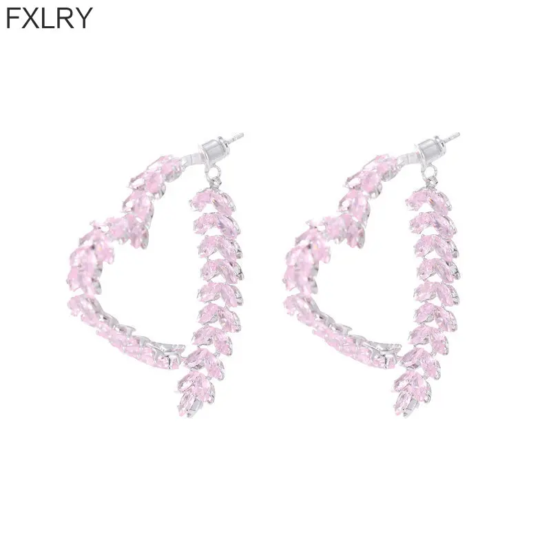 FXLRY Front and Back Wearing Full Zircon Simple Hundred Wheat Ears Heart-shaped Earrings for Women