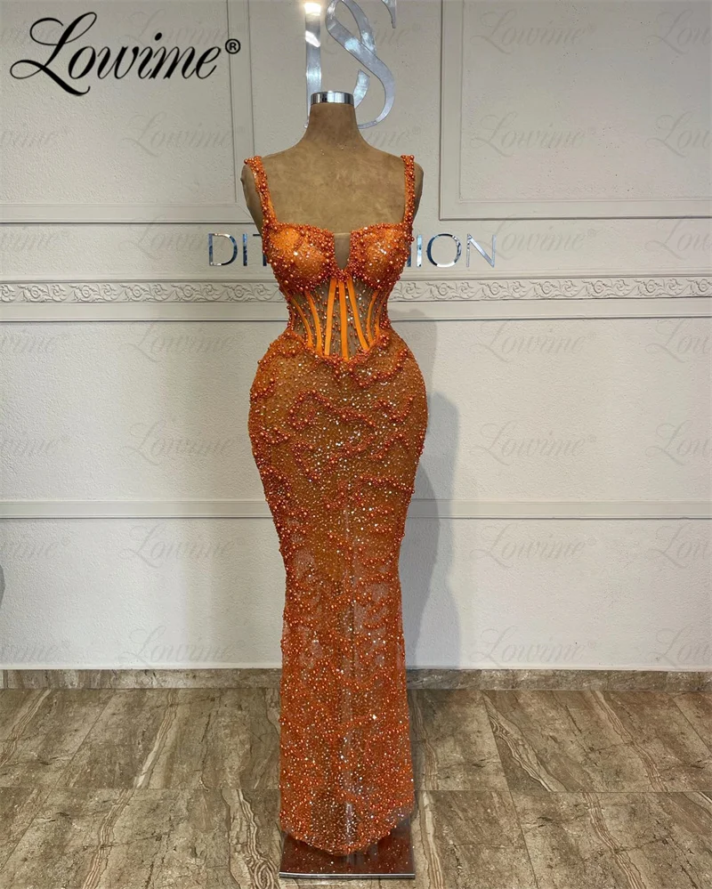 Orange Beaded Arabic Party Dresses Custom Made Sweetheart Prom Dress Aso Ebi Party Second Reception Birthday Engagement Gowns