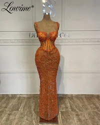 Orange Beaded Arabic Party Dresses Custom Made Sweetheart Prom Dress Aso Ebi Party Second Reception Birthday Engagement Gowns