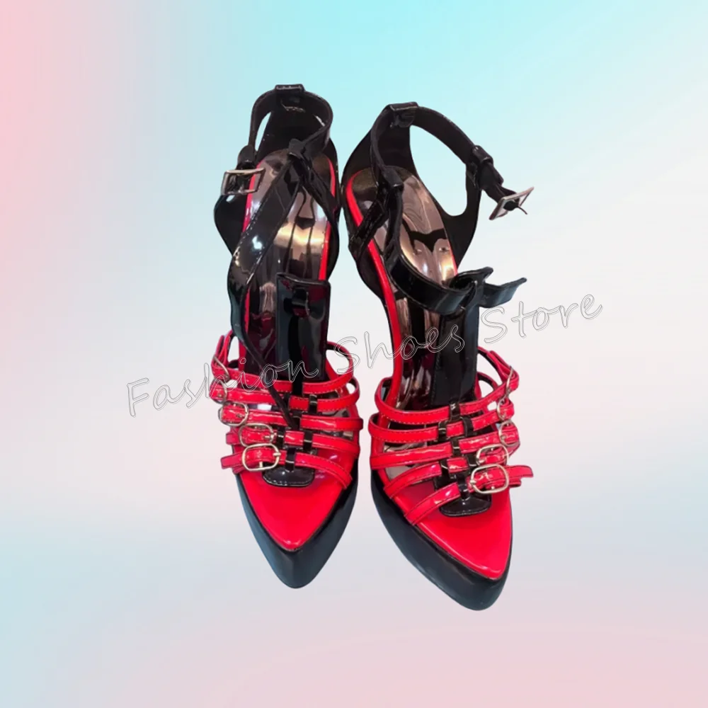 Red Pointed Toe Buckle Decor Sandały Platforma Klamra do kostki Buty na wysokim obcasie dla kobiet Moda Obcasy 2025 Nowość Zapatos Para Mujere