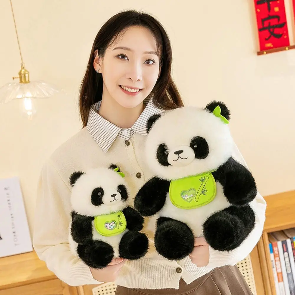 

PP Cotton Bamboo Bib Panda Plush Doll 24/35cm Love Heart Simulation Panda Plush Toy Comfortable Soft Bib Panda Plush Pillow