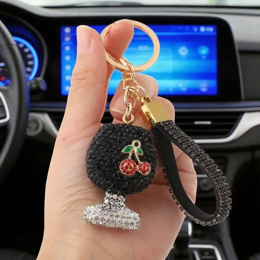 Rhinestone Inlaid Mini Wine Glass Keychain Charm