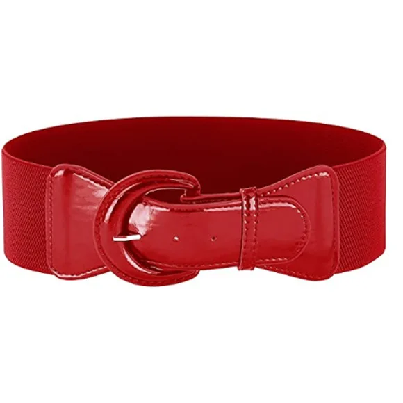 2025 Design Leder Rot Schwarz Helle Farbe Elastische Schnalle Gürtel Retro Frauen Mantel Taille Abdeckung Dekorative Kleid Breite Hersteller – Detail 1