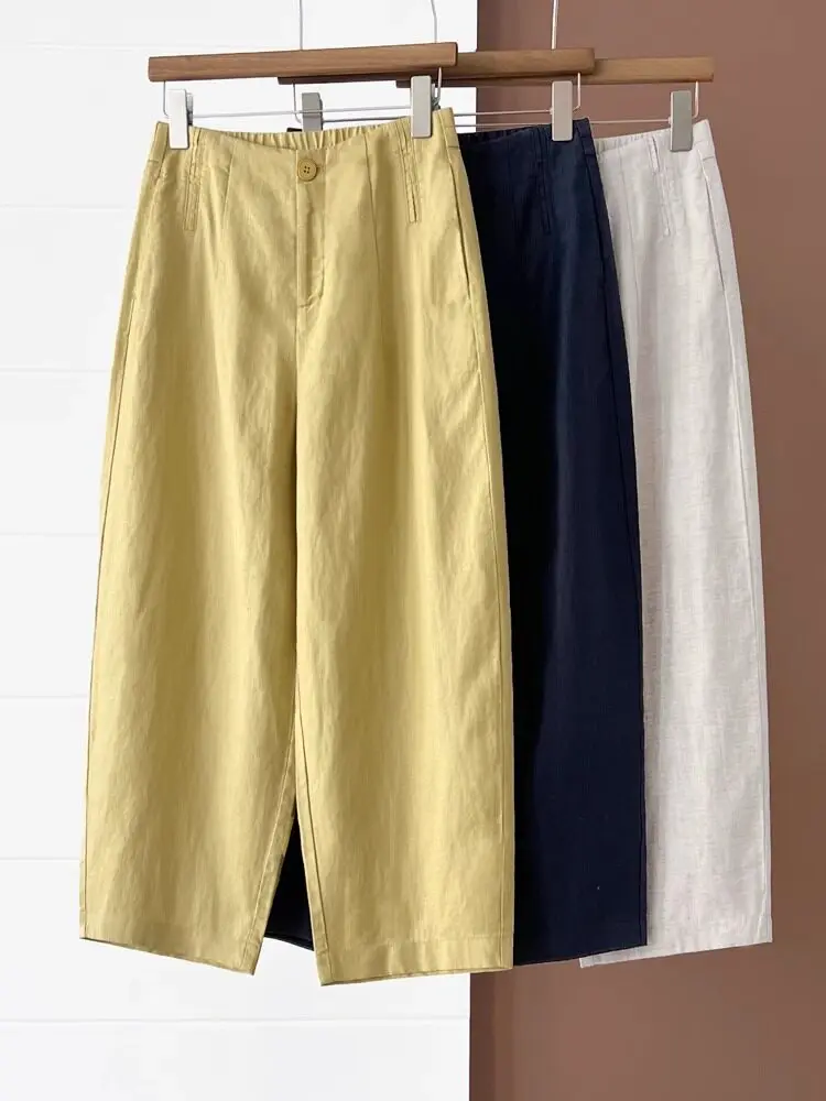 

Linen Wide Leg Pants Women's Small Size Summer Thin Loose Cotton Linen Harlan Pants Casual High Waist Zipper Straight Tube