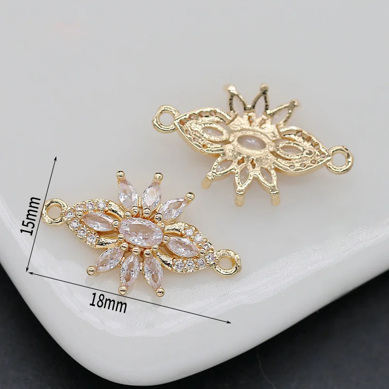 

4PCS 14K Gold Plated Brass Zircon Flowers Connector Charms Pendants Diy Necklace Bracelets Jewelry Making Supplies