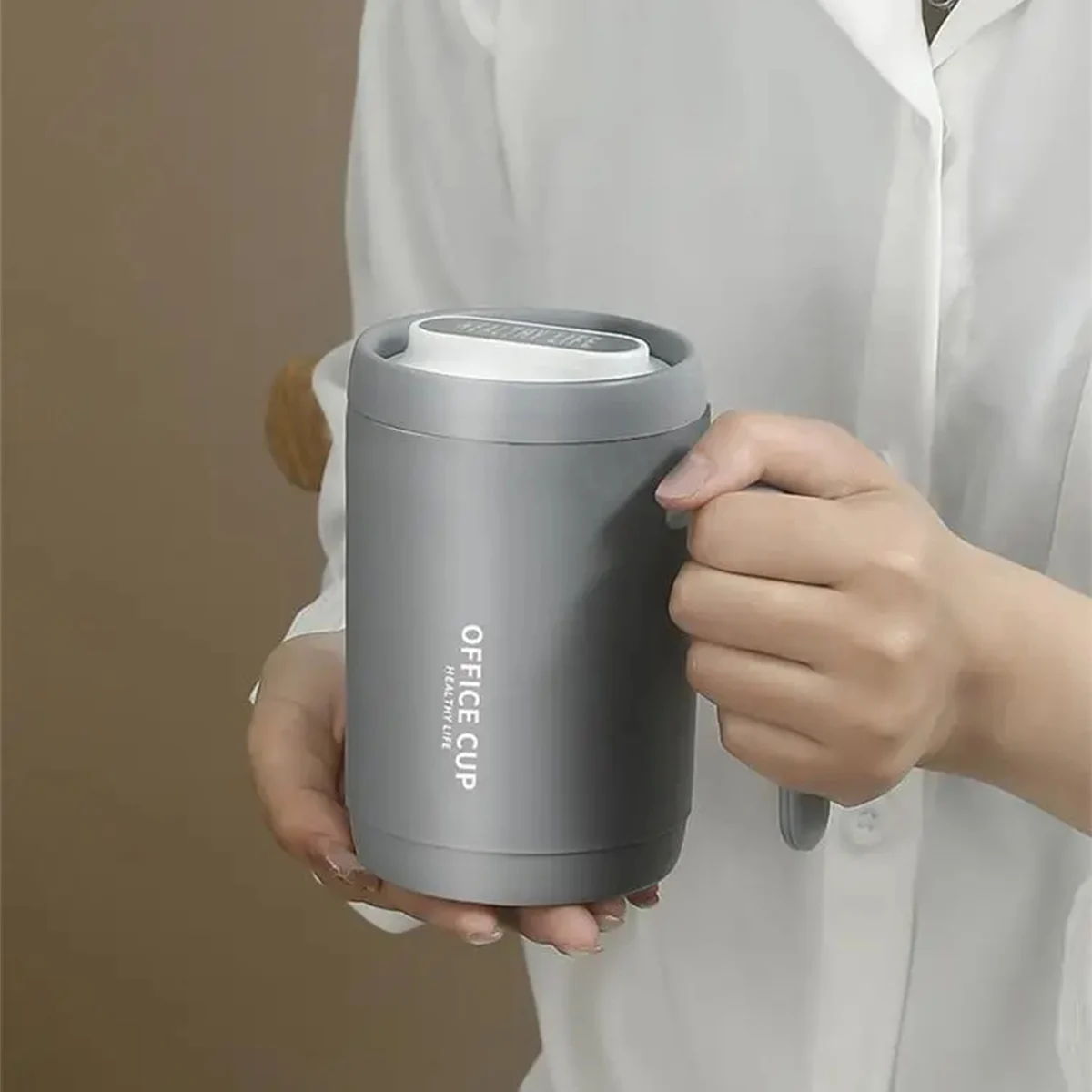 1Pc Grey Creative PP Liner Drinking Cup Portable Office Large Capacity Covered Milk Coffee Cup Gift For Kitchen Travel Domestic