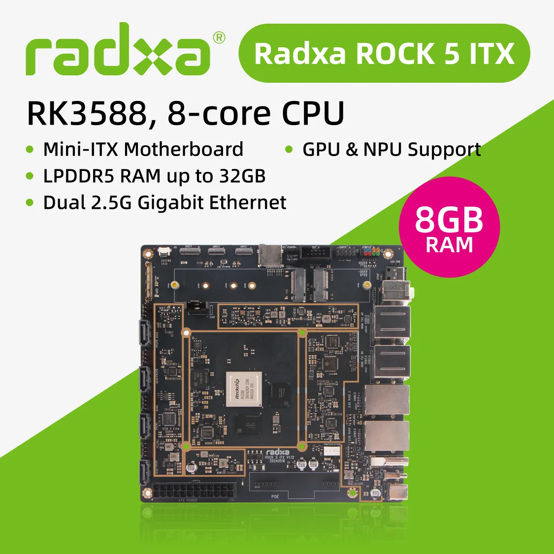 Radxa ROCK 5 ITX Mini-ITX Single Board Computer – RK3588 Octa-Core