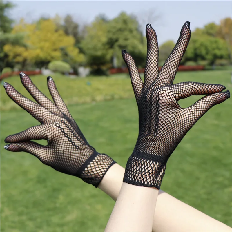 

Halloween Makeup Party Hollow Mesh Gloves 22CM High Elastic Short Perspective Women's Gloves Sexy Black Bar Performance Mittens