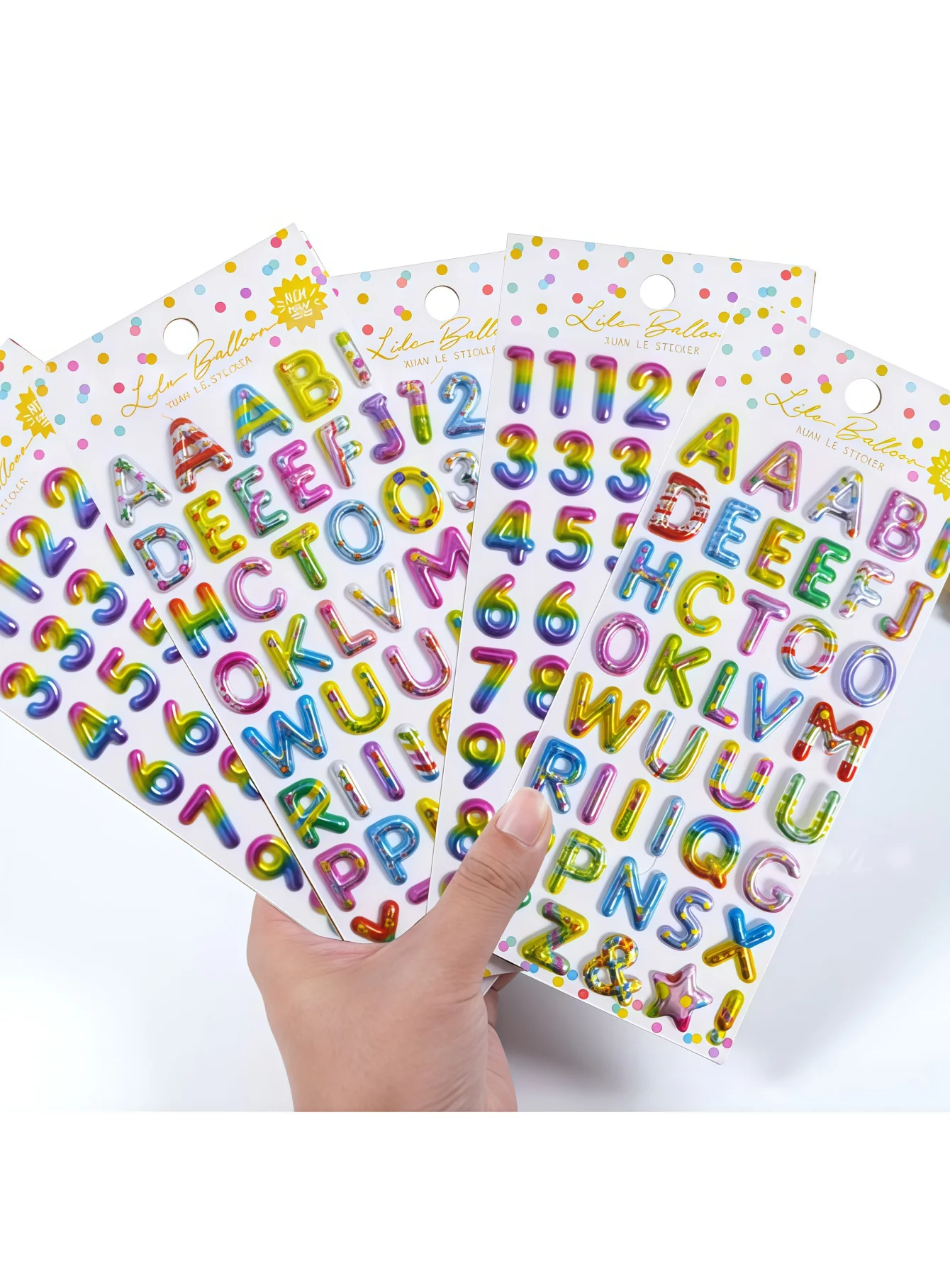 Pegatinas decorativas 3D creativas con números y letras en inglés de colores (estilo burbuja)