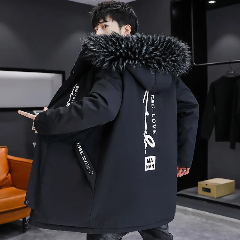 

Men's Winter Jaet New Faion Loose Long Cotton Coat Warmth Fce Lined Parka Thiened Urban Sle Polyester Fiber