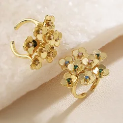 HECHENG,18K Golden Plated With CZ Stone Brass Material Three-dimensional Flower Ppening Adjustable Ring Ladies Ring