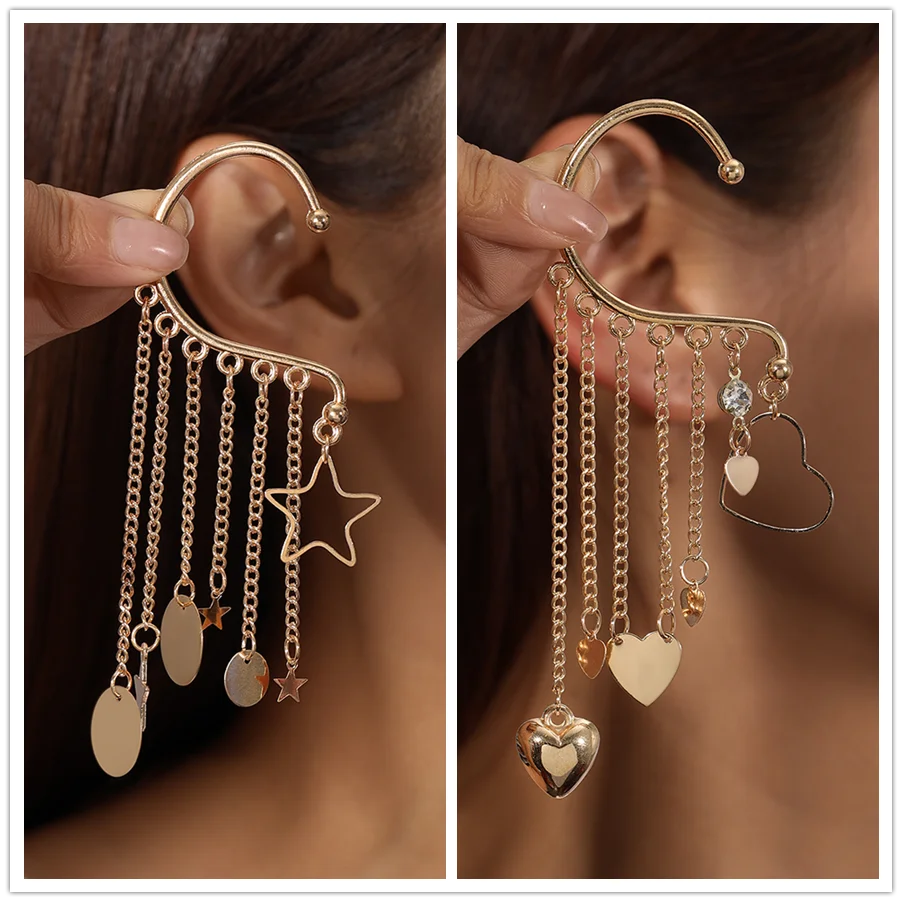 

Aihua New Stylist Gold Color Mini Star Heart Earrings For Women Ear Clips Earrings No Piercing Long Ear Cuff Jewelry Gifts