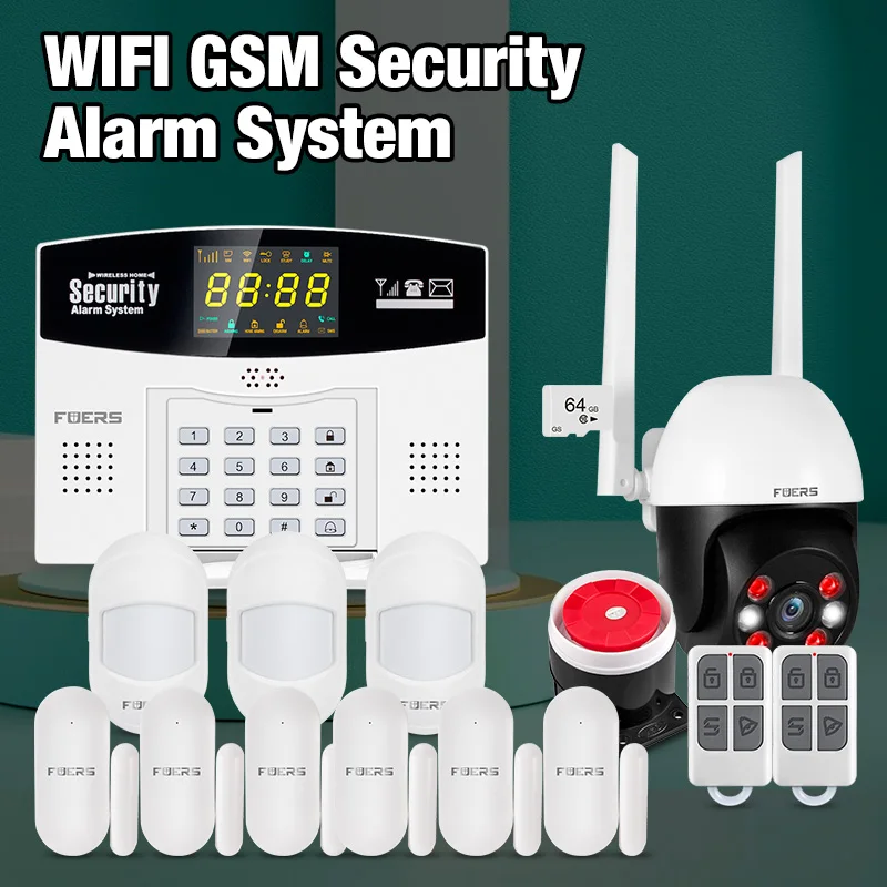 

Fuers Tuya Smart Alarm System Kit WIFI GSM Burglar Alarm Smart Home Alarm System Color LCD Display Security IP Camera
