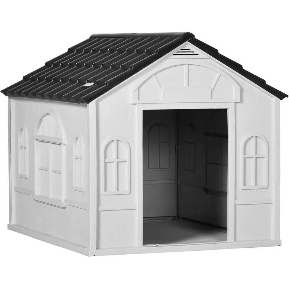 

Gray Dog House with Door, Air Vents, and Spacious Interior for Medium or Small Dogs, Easy Assembly, 25.5x29.75x24.75