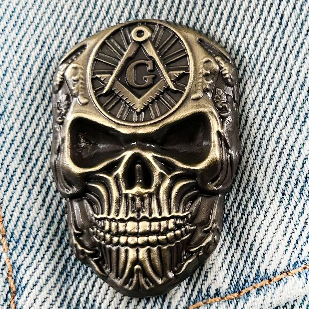 Freemasonry Skul Three-dimensional Badge Biker Brooch Vintage Metal Lapel Pin Hat Decoration