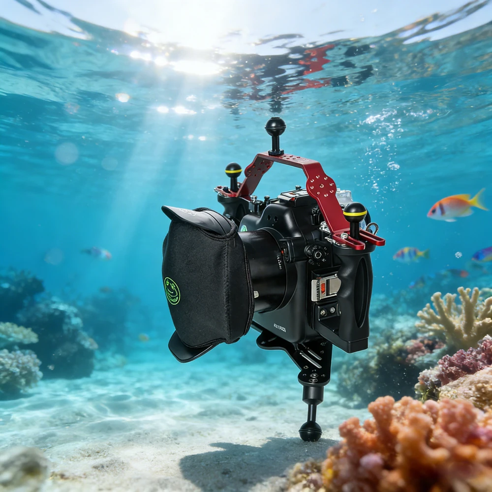 Seafrogs 40m waterproof shell+aluminum alloy bracket+aluminum alloy expansion handle+6-inch wide-angle lens cover 5pcs Sets