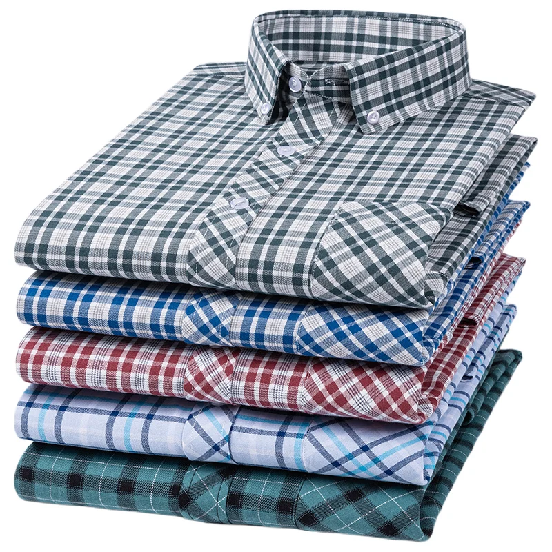 New 8XL Classic Causal 100% Cotton Striped Plaid Shirts Men Long Sleeve Formal Social Soft Cozy Men Shirt Long Sleeve Slim Fit