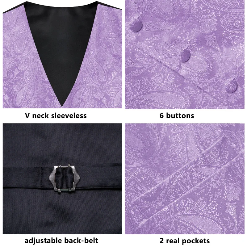 VerveRow Herren Paisley-Jacquard-Weste 3-teiliges Set Formelle Anzugweste mit Krawatte und Einstecktuch für Hochzeitsfeier – Detail 8