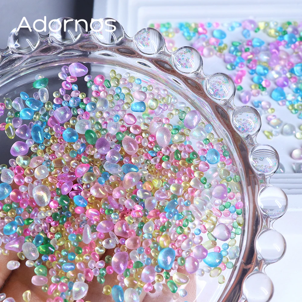 20 g/bag Irregular Round Glass Stone Epoxy Resin Filling Iridescent Round Glass Stones Summer Gifts DIY Keychains Crafts Making - view 5