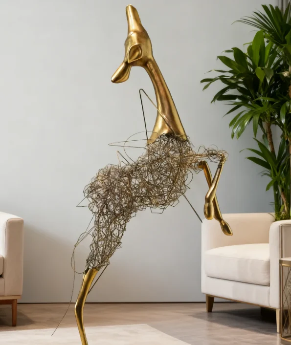 ※a Unique Wire-Design Fiberglass Deer Statue Resin Art Sculpture for Luxury Home Interior Decor