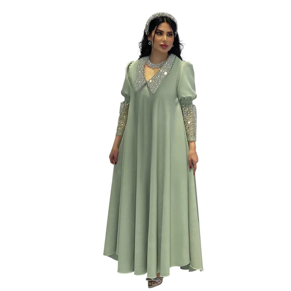 

Customized Sequins Embroidered Abaya Dress For Women Moroccan Kaftan Turkey Arabic Jalabiya White Islamic Ethnic Robe 2025 Eid N