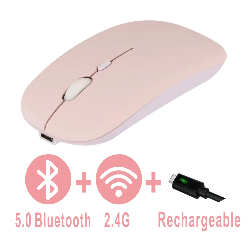 Ratón inalámbrico recargable con Bluetooth 5,2, Mouse ergonómico silencioso para juegos de ordenador, modo Dual, USB 2,4, para PC y portátiles