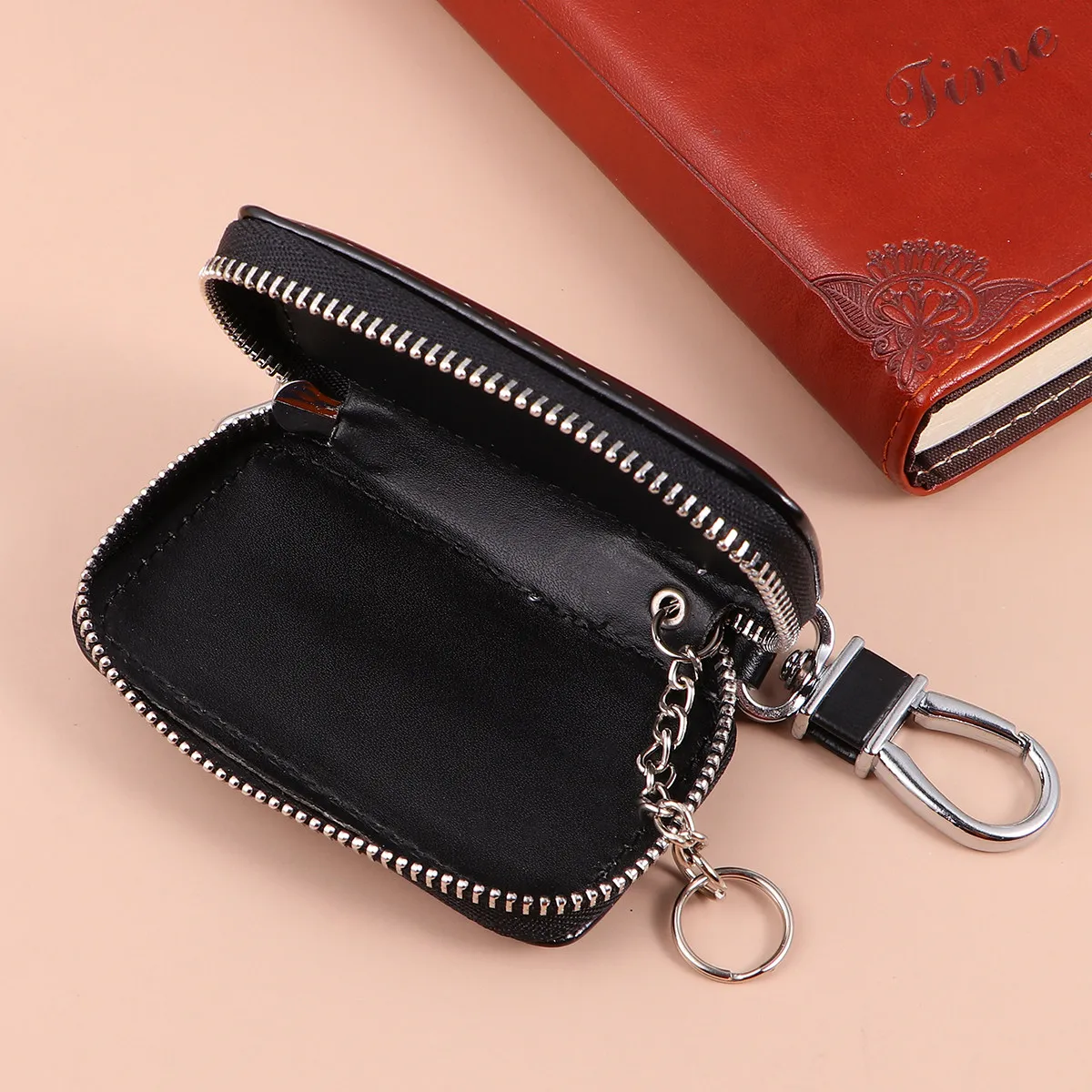 

Черная сумка для ключей большой вместимости, чехол для автомобильных ключей для мужчин и женщин, прочный подвесной поясной держатель, чехол на молнии для хранения ключей и монет