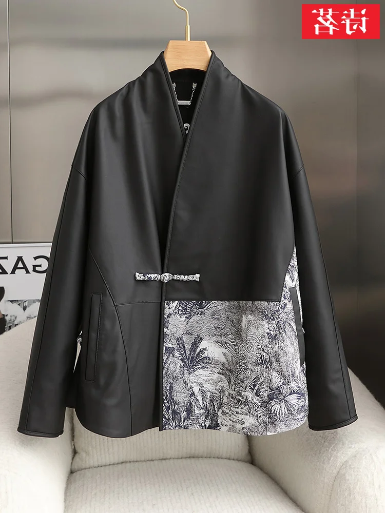 

Новинка весна-осень 2023 новая одежда из натуральной кожи для женщин свободное повседневное пальто из овечьей кожи