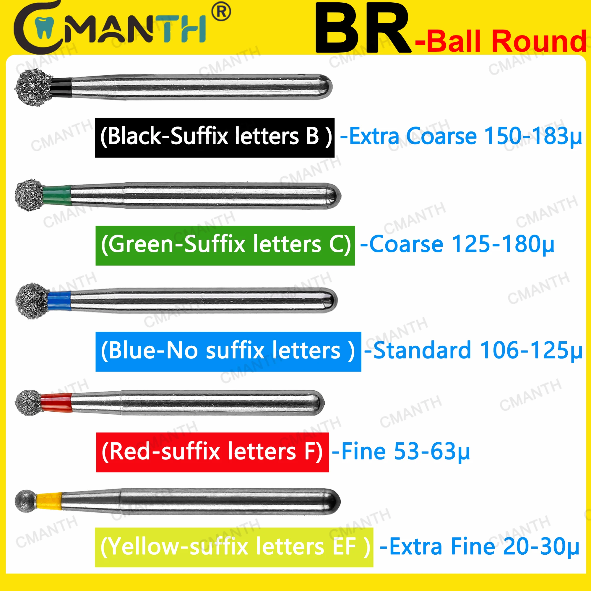 BR Series Round Shape Dental Diamond Burs Drills High Speed Handpiece Teeth Whitening FG 1.6MM Dentistry Materials Tools 10Pcs