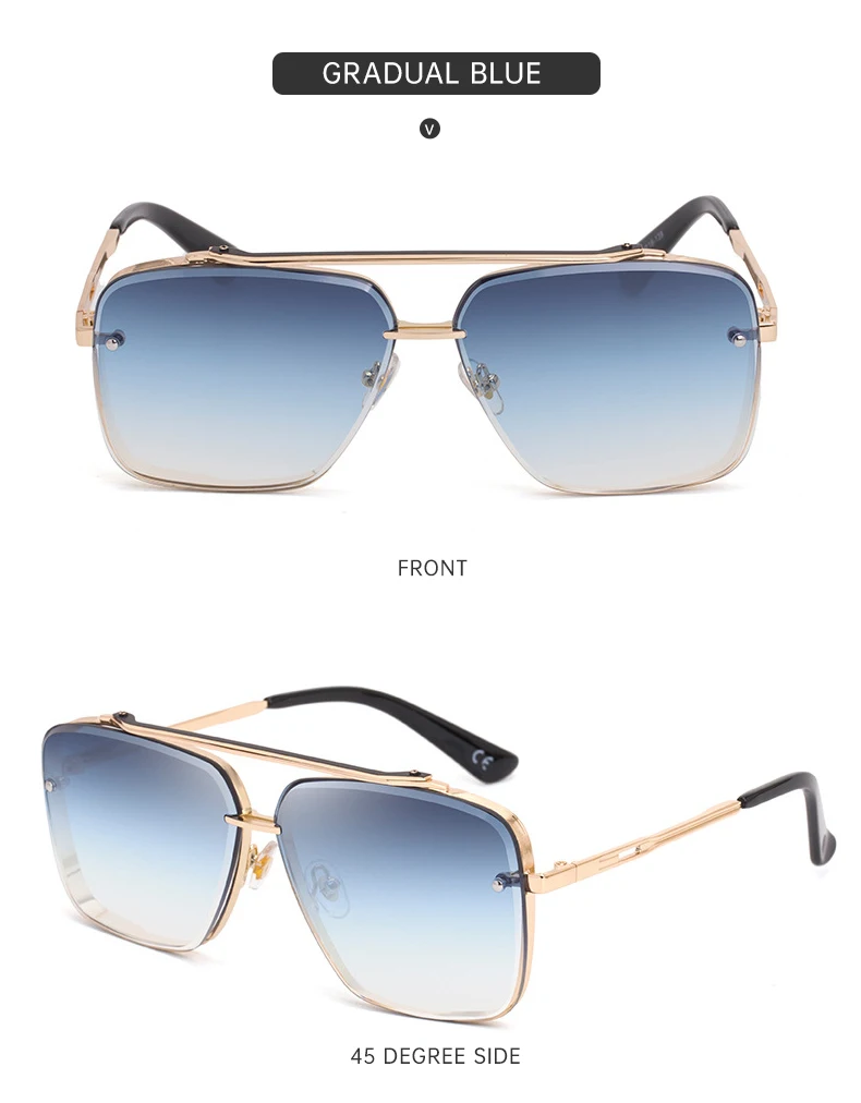 Übergroße Quadratische Randlose Sonnenbrille für Herren 2026 Luxusmarken-Designer Vintage Rahmenlose Sonnenbrillen für Männer Retro Eyewear Shades – Detail 14