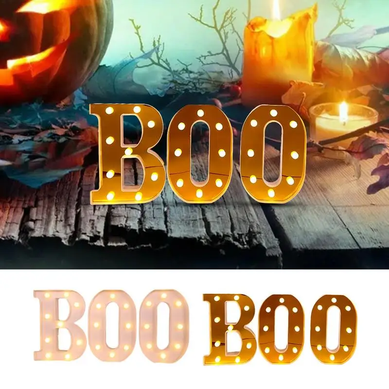 

Boo Sign LED Light Battery Powered 3pcs Light Up Letters Halloween Letters Light For Kids Playroom Mens Cave Birthday Halloween