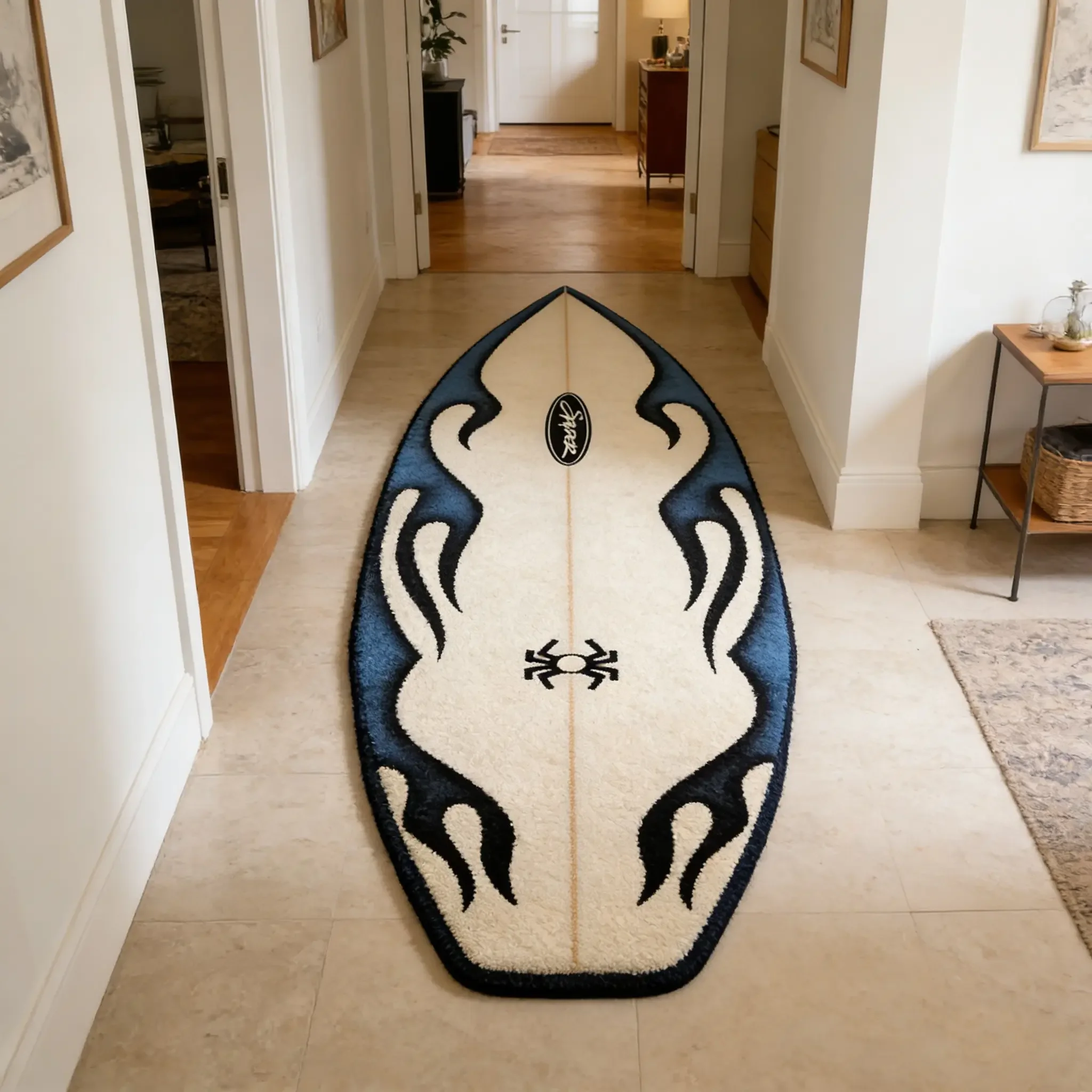 VIKAMA Ins Style Street Fashion Flame Surfboard Shaped Carpet Anti Slip Wear-resistant Bedside Sports Space Decorative Floor Mat