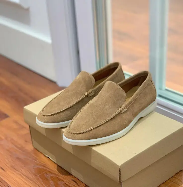 Men Shoes Luxury Suede Leather Slip on Shoes Daily Mules for Male Blue Beige Excellent Quality Lofers Suede Round Toe Dress Shoe