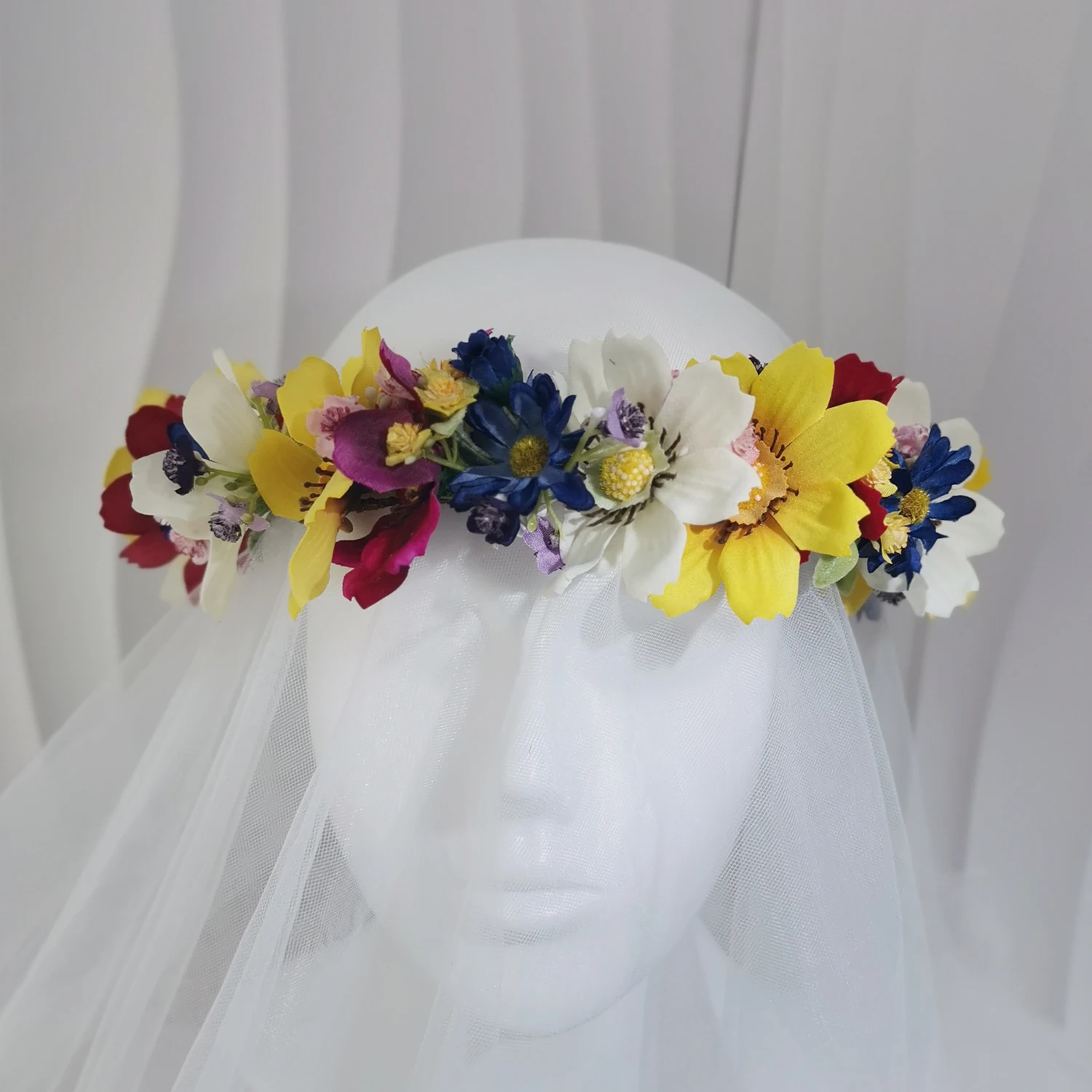 Colorful Flower Hairband Wedding Hair Accessory Women Headdress Engagement Headpiece Bridal Hairwear Romantic Daisy Floral Crown