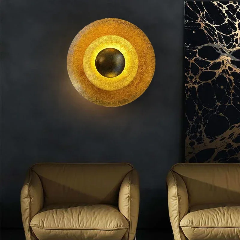 

SANDYHA Nordic Gold Foil Wall Lamp Vintage LED Lighting for Living Room Bedroom Study Hall Staircase Corridor Decor Art Design