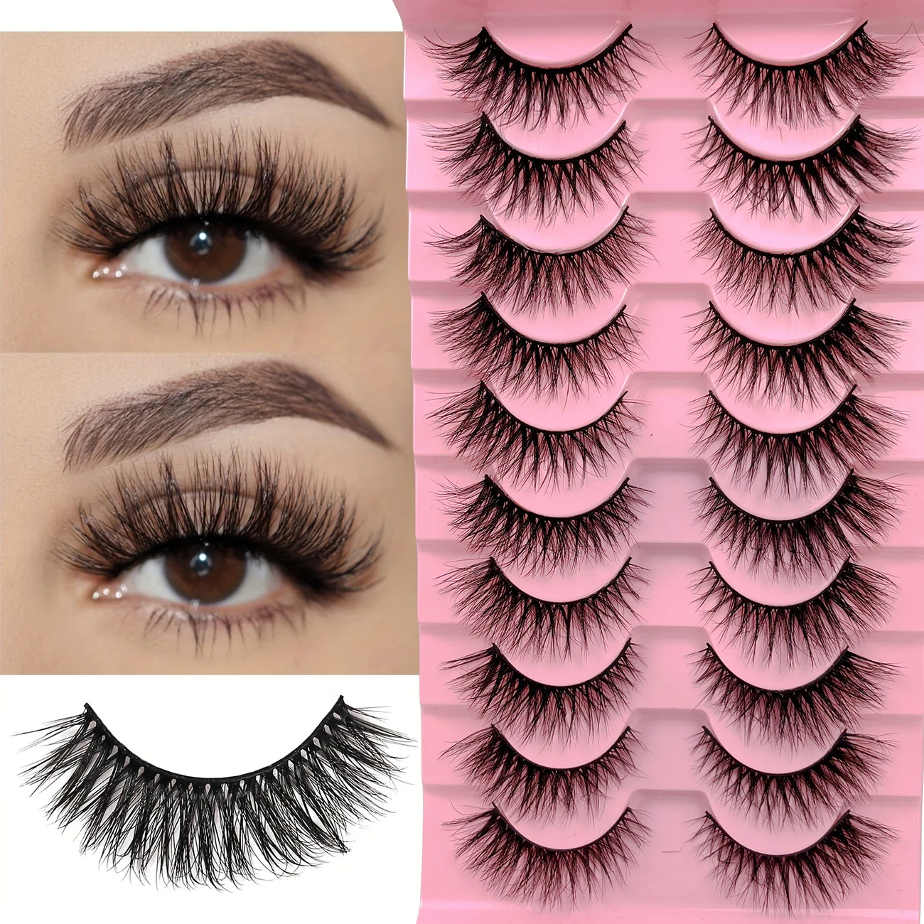 10 paia di ciglia finte visone artificiale 3D con occhi di volpe - anti-allergia, design completo di occhi di gatto, che migliora la lunghezza dell'occhio