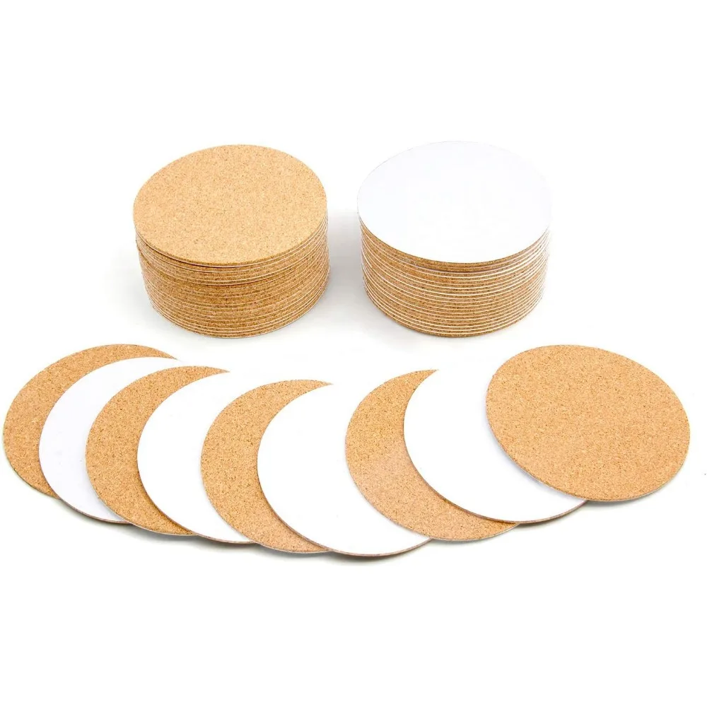 self-adhesive cork pads, round cork pads for cafes, cork backing for coasters, and DIY craft materials for handmade projects