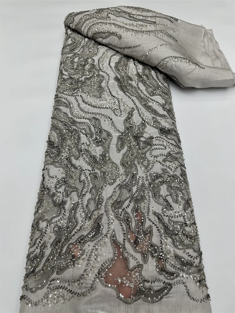 

Luxury 2026 High Quality French Tulle Sequin Lace Fabric African Groom Lace Fabric 5 Yards For Nigeria Wedding Party Dress.
