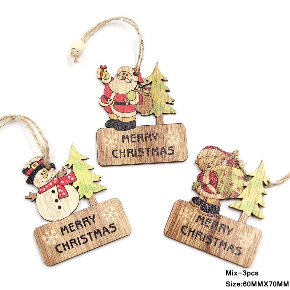 1SET Mix Style Christmas Wooden Ornaments Creative Wood Pendants Xmas Tree Ornament Home Party Decoration Kids Gifts DIY Craft