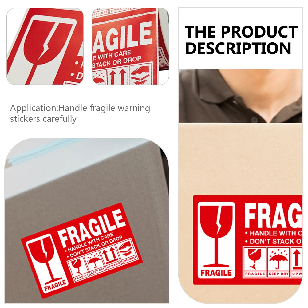 Decalques de aviso frágeis, alça de embalagem de envio com etiqueta de cuidado, fáceis de usar para caixas, garrafas de papel