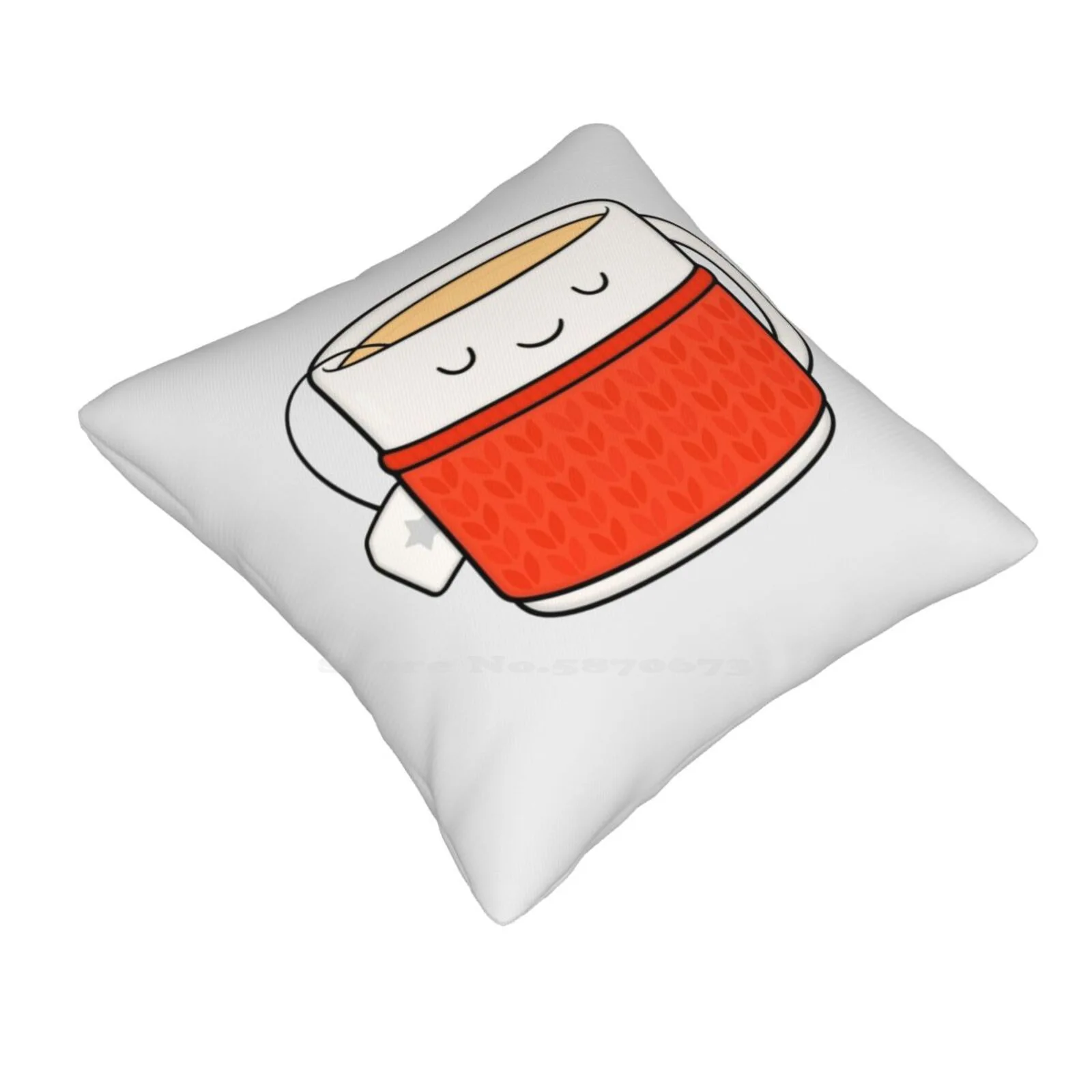 Keep Warm , Drink Tea! Pillow Cover Hug Pillowcase Cup Tea Drink Hot Warm Sugar Coffee Knitting Cable Sweater Kawaii Label Wam