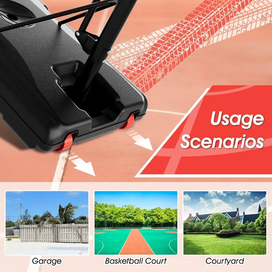 Outdoor 44 Inch Shatterproof Backboard Basketball Hoop with 4.8-10ft Height Adjustable Portable Goal System Ideal for Backyard