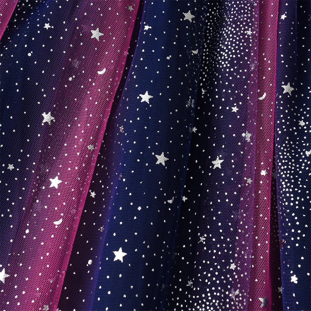 Mädchen Galaxy Stern Schmetterling Druck Langarm Tüll Prinzessinnen-Partykleid Kleinkinder Herbst Frühling Farbverlauf Ombre Marineblau Outfits – Detail 13