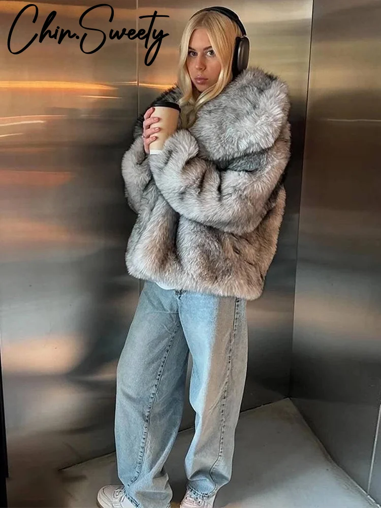 Damski płaszcz ze sztucznego futra, ciepły, luźny, z długim rękawem, klapy, otwarty, gruby, jesienno-zimowy, nowy model 2025.