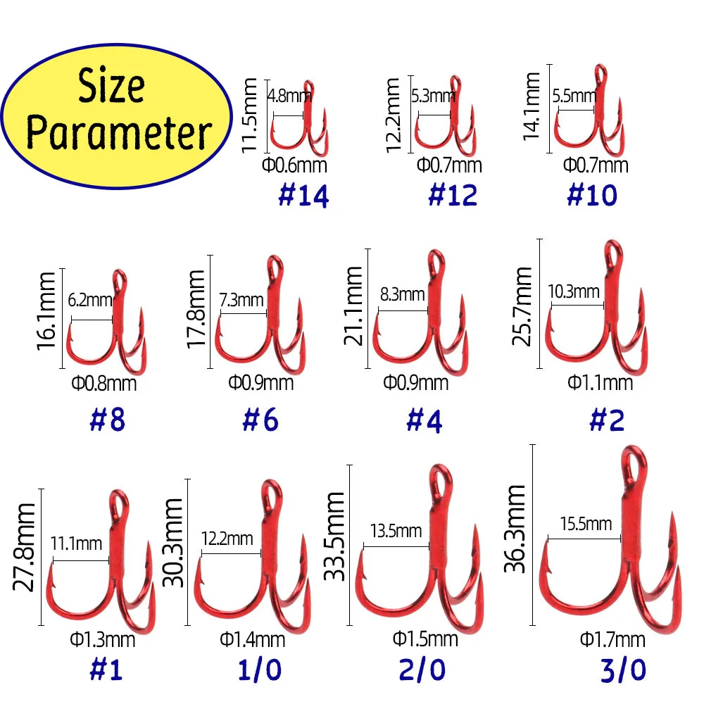 5PCS 11Size Multiple Colors Treble Hooks Barbed Sharp Triple Sea Fishing Hooks Hard Lures Bait Hook Fishing Tackle